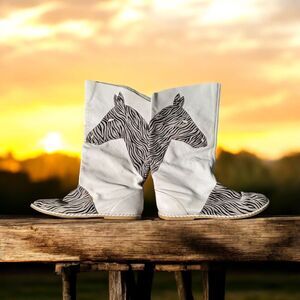 Vintage Candies Flat Leather Boots Bordeaux 70s 80s Zebra Print